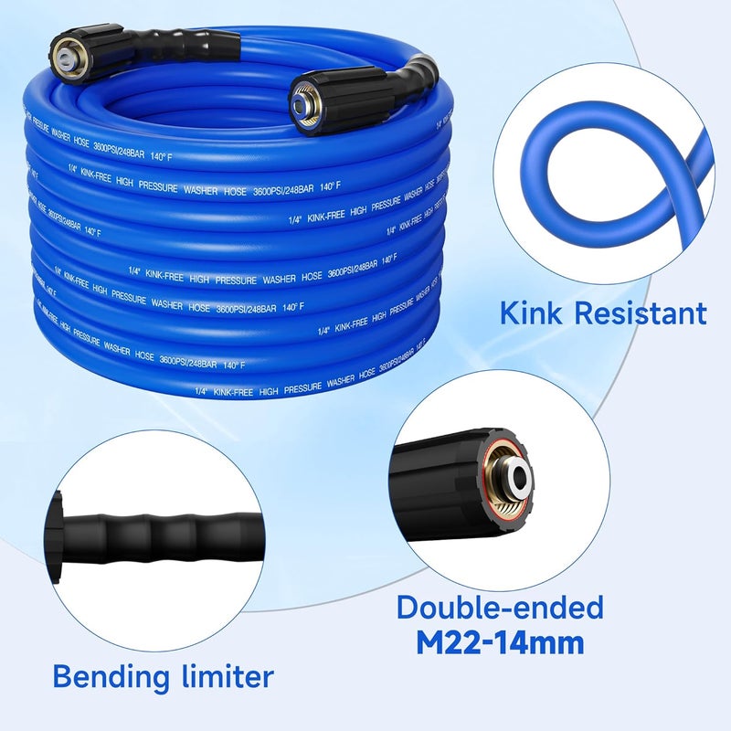 ClearRush Pressure Washer Hose 25FT 1/4'' Kink Resistant 3600 PSI Power Washer Hose Extension with Leak-Free M22 Female and 3/8" Quick Connection Kit (25FT) - Image 5